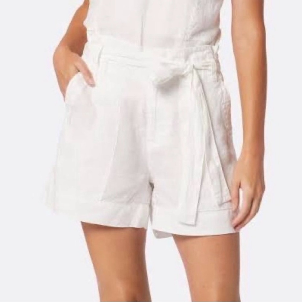 Halston 100% Linen Shorts Waist Tie Size Small High Rise